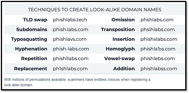 Lookalike domains example (Phishlabs)