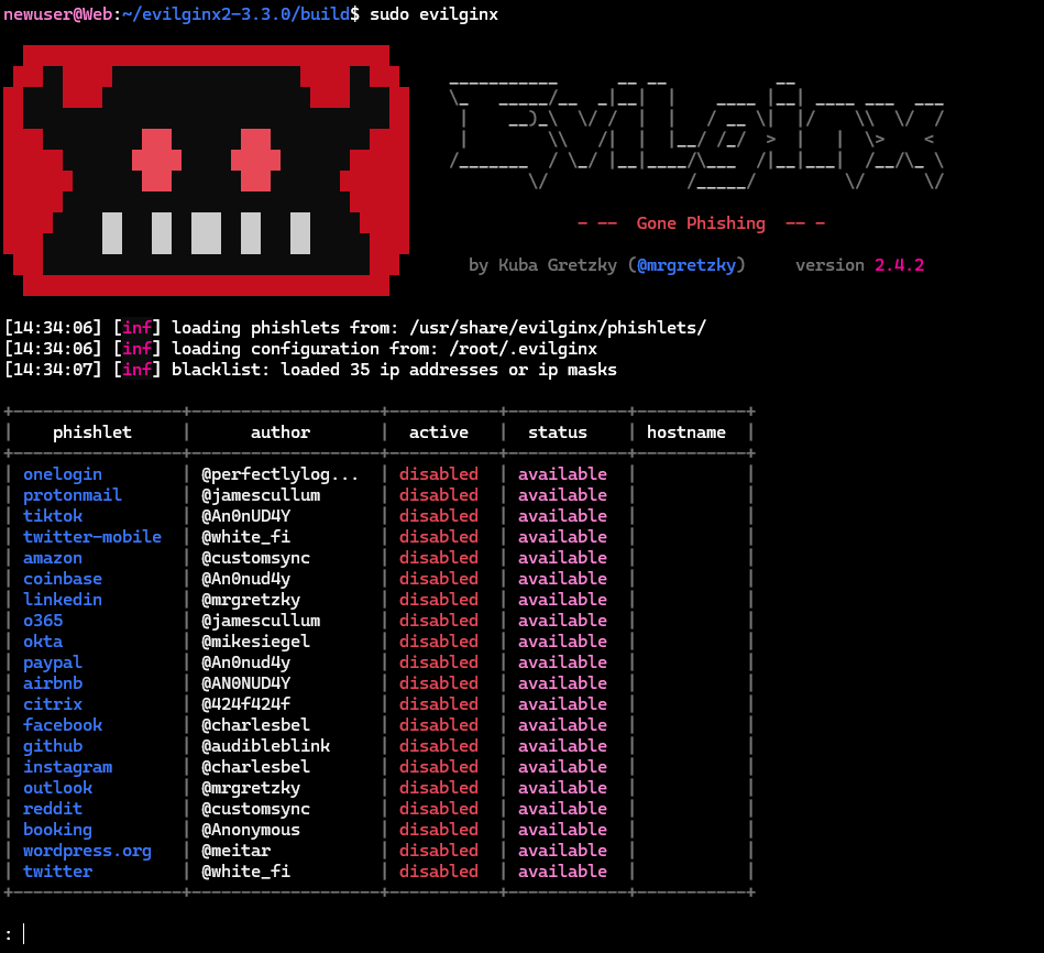 Evilginx phishlet dashboard