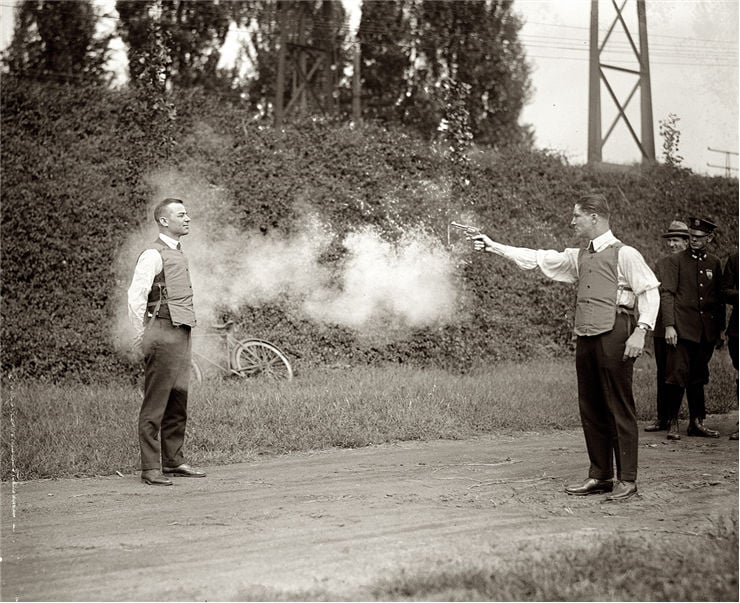 The testing of a bulletproof vest in Washington, D.C. on the 13th September 1923